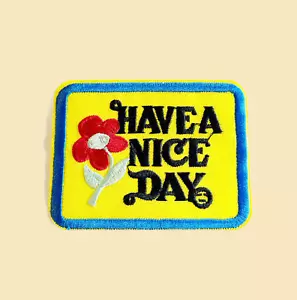 Iron-On Large HAVE A NICE DAY bright yellow patch/Positive Vibe Patch/DIY Patch - Picture 1 of 2