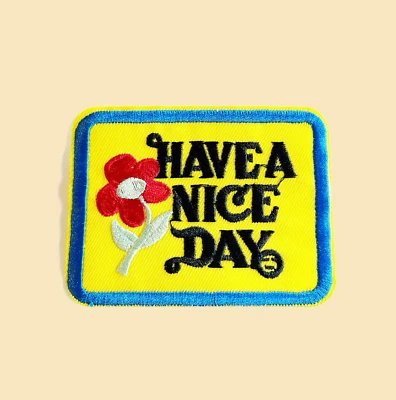 Iron-On Large HAVE A NICE DAY bright yellow patch/Positive Vibe Patch/DIY Patch - Image 1 of 2