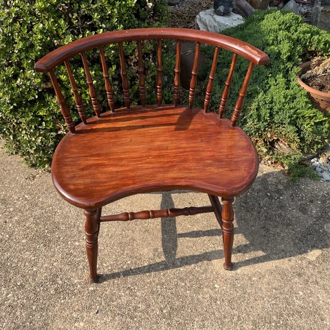 Antique 19th Low Half Barrel Back Bent Wood Windsor Chair Bench 21.5x15x24 Stool Cover