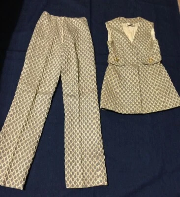 Conjunto Traje Pantalón Vintage Años 70 Tejido Acrílico con West Saks Fifth Avenue Pequeño Foto 1 de 4