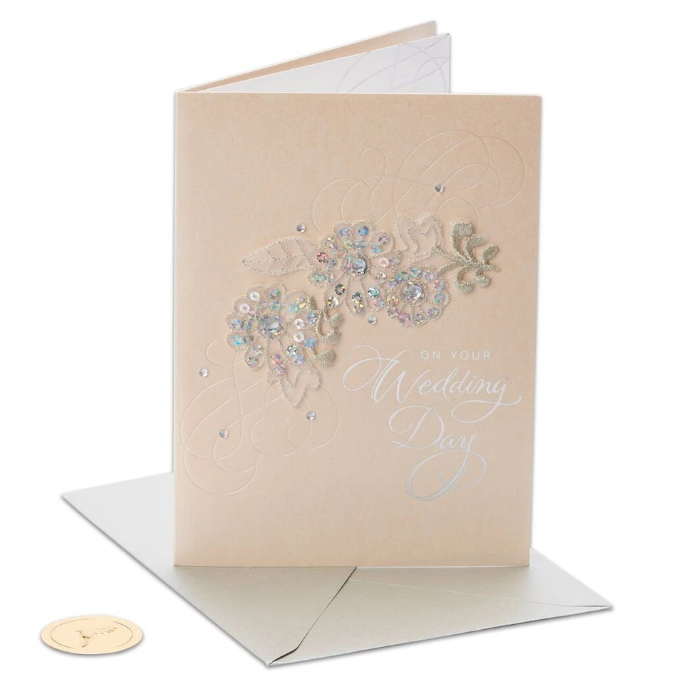 Papyrus Wedding Card Embellished Floral Embroidery Applique With Jewels-elegant