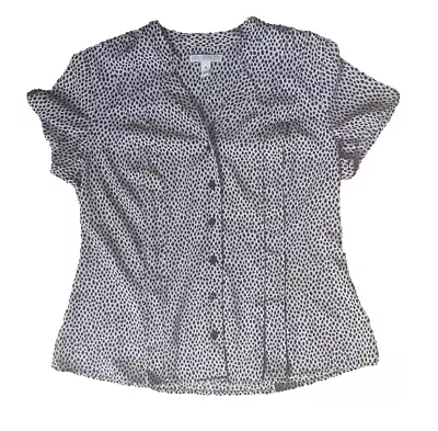 Blusa Dana Buchman Mujer Talla M Top Cuello en V Manga Corta Abotonada Beige Negra Foto 1 de 4