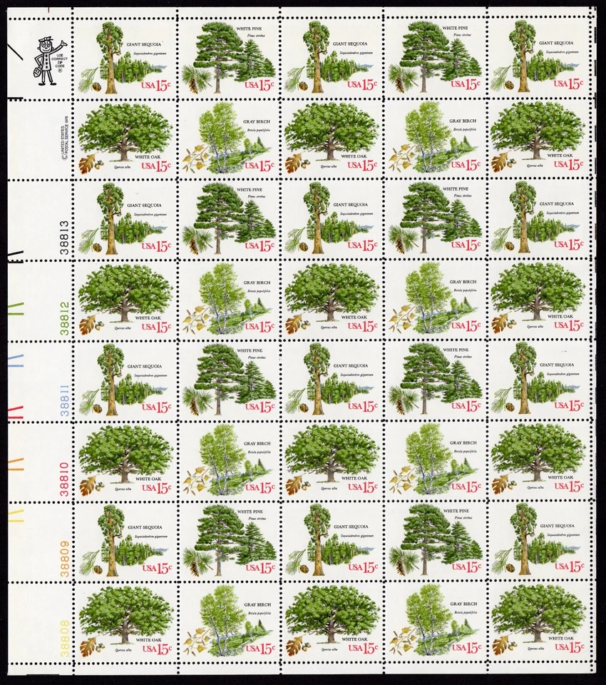 Scott #1767a (1764-67) 1978 Arboretum (Trees) 15¢ Sheet of 40 Stamps - MNH LL - Image 1 of 1