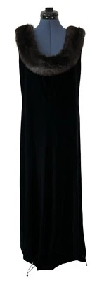 VTG Jeffrey & Dara Black Velvet Sleeveless Maxi Dress Fur Collar Old Money 18 - Image 1 of 4