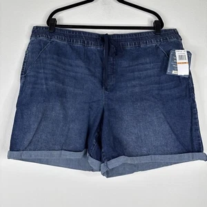 Democracy Ab Leisure High Rise Denim Shorts Size 24W Blue Cuff Hem Drawstring . - Picture 1 of 10