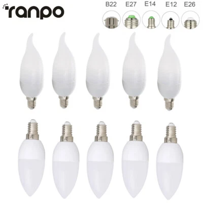 10PCS 3W E12 E27 E14 B22 LED Bulb Chandelier Flame Shape Candle Light White Lamp - Image 1 of 4