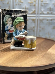 Vintage 1978 Jasco Porcelain Drummer Boy Candle Holder Planter Taiwan Green Hat - Picture 1 of 12