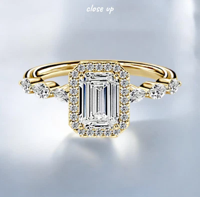 IGI Certified Lab Grown Diamond Engagement Ring 1.45 Ct Emerald  14K Yellow Gold - Image 1 of 4