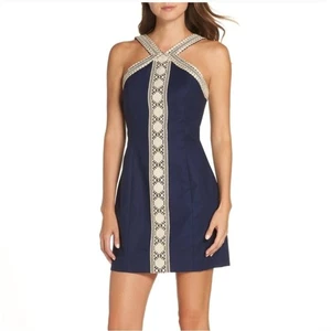 Lilly Pulitzer Vena Stretch Shift Dress True Navy Gold Trim Sz 00 NWOT Timeless - Picture 1 of 13