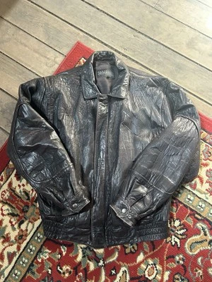 VINTAGE Robert Comstock Jacket Mens M Brown Black Genuine Leather Quilted 90s - Image 1 of 4