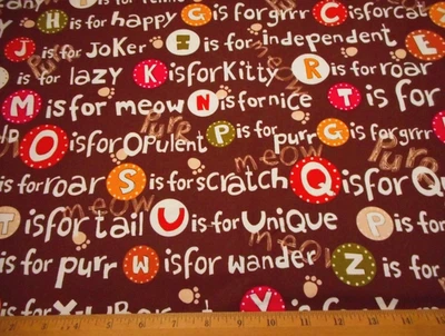 Tecido Kitty Cat por jarda C é para alfabeto gato-gato marrom algodão premium C - Imagem 1 de 2