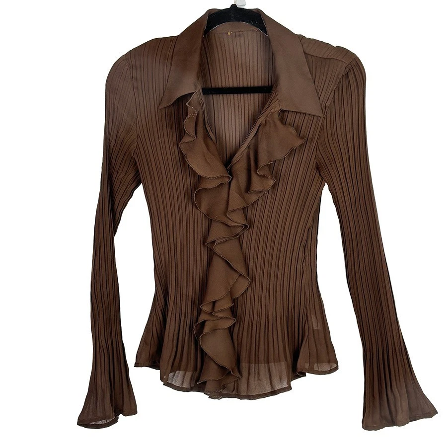 Blusa Sunny Leigh Y2K vintage mocha mousse acordeão franzido babado tamanho M - Imagem 1 de 3