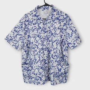 Vintage Top Fourth Edition Womens XXL Blue Floral Stretch Short Sleeve Pockets - Picture 1 of 13