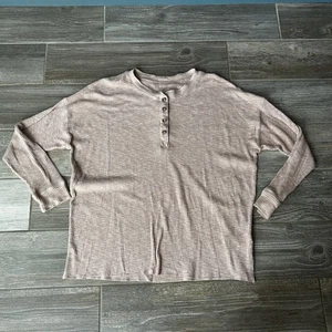 Top Henley American Eagle para mujer L/G manga larga botón tejido gofre informal suave - Imagen 1 de 5