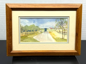 Isabel McFadden Miniatura Pequeño Amish Buggy Acuarela Enmarcado Vidrio 6.75"x4.75" - Imagen 1 de 6