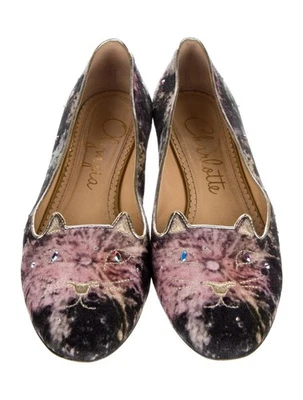 Charlotte Olympia Cosmic Kitty Crystal Velvet Loafers sz 38 - Image 1 of 4