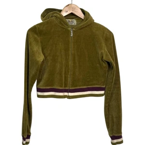 Vintage y2k Juicy Couture Medium Green Velour Zip Up Cropped Hoodie Sweatshirt - Bild 1 von 7