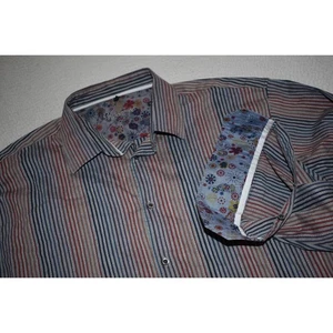 Visconti Dress Shirt Men Size 2XB BIG Stretch Flip Cuffs Gray Blue Purple Stripe - Picture 1 of 7