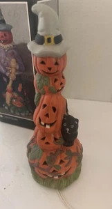 Vintage Halloween Pacific Rim Pumpkin Ghost Lighted Ceramic Decoration 8.5” - Picture 1 of 10