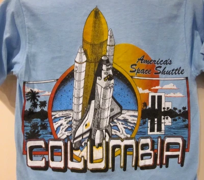 CAMISETA DE COLECCIÓN ~ TRANSBORDADOR ESPACIAL AÑOS 80 COLUMBIA OLAS DEL ATARDECER PALMERAS NIÑOS TALLA L Foto 1 de 4