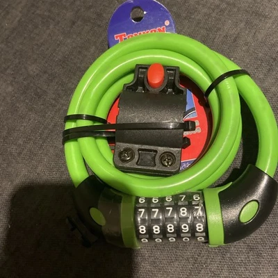 Велосипедный замок высокий уровень безопасности 5 цифр сбрасываемый комбинированный спиральный кабель замок зеленый - Изображение 1 из 2