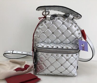 NWT Valentino Garavani Rockstud Spike Backpack Quilted Leather Mini Silver New - Image 1 of 4