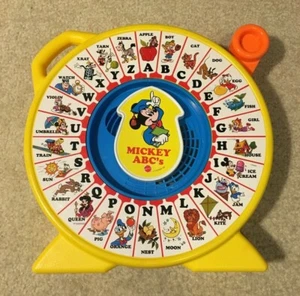 Disney Mickey ABC's See 'N Say Yellow Pull Toy Toddler Educational 1989 Vintage - Picture 1 of 12