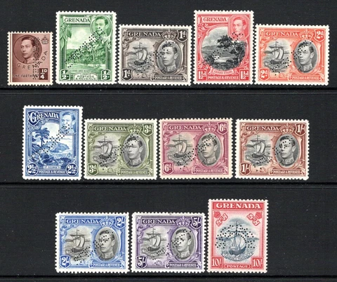 (507)     Grenada KGVI 1938-50 Set (Perfin SPECIMEN) SG152s-163s MNH (High Cat) Cover