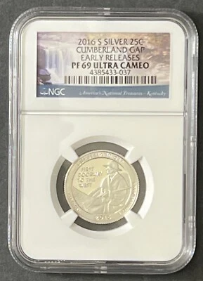 2016 S SILVER 25C CUMBERLAND GAP EARLY RELEASES PF 69 ULTRA CAMEO - Image 1 of 2