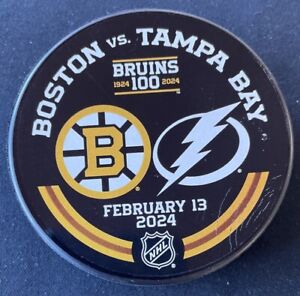 February 13, 2024 Boston Bruins Tampa Bay Lightning Official Warm-Up Puck 100yrs