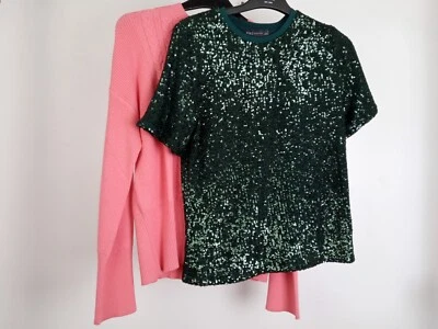 M&S Women's Sequin Top & Cable Knit Jumper 2xBundle Green/Pink Size XS/6 NWOT F2 - Image 1 of 4