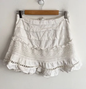 Ally Skirt Womens Size 14 White Ruched Ruffle Zip Eyelet Zip Mini Lined Flowy - Picture 1 of 13