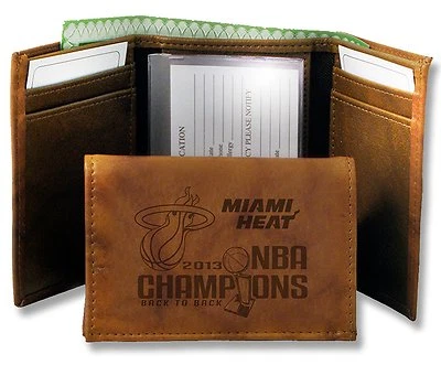 Miami Heat 100% Leather Wallet  Fold Trifold 2013  NBA Champions Last One  - Image 1 of 2
