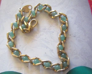Mid 1990's Genuine Adventurine Quartz (Green) Bead & Goldtone Bracelet by Avon - Picture 1 of 4