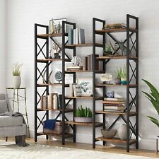 Triple Wide 5-Shelf Metal Bookcase Bookshelf Sturdy Etagere Large Open Bookshelf