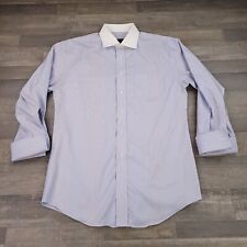 Jos A Bank Shirt Mens Large 16.5 Blue Striped Tailored Fit White Collar Cotton