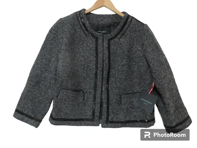 Sz L NWT $80 Cynthia Rowley Gray w/ Black Sequin Tweed Jacket Blazer Career New - Image 1 of 4