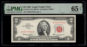 Legal Tender Note 1963 - $2 Two Dollars Fr#1513 AA Block - PMG Gem UNC 65 EPQ - Picture 1 of 2