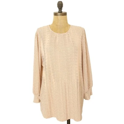 Blusa Adrianna Papell Polkadot tamanho G manga longa elástica estampa rosa em excelente estado usado B87 - Imagem 1 de 4