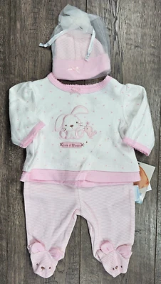 Ropa para bebé niña nuevas vitaminas bebé prematuro 3 piezas con patas de conejo conjunto y sombrero Foto 1 de 4