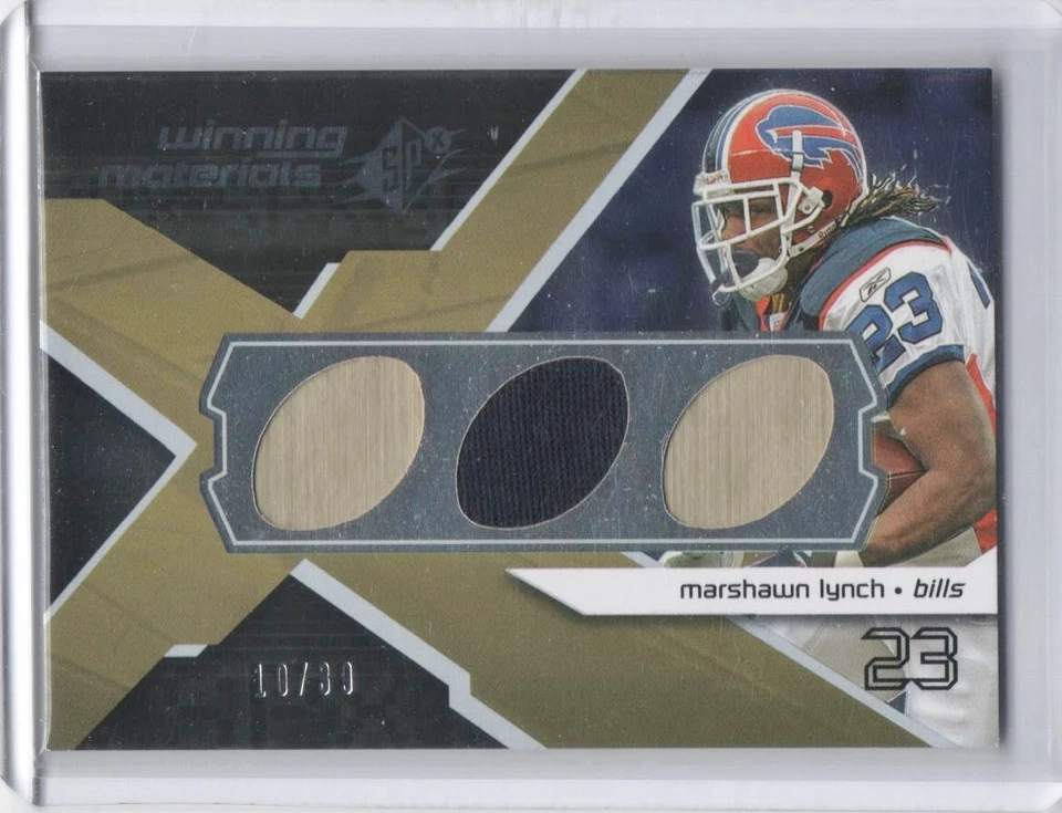 2008 SPx Winning Materials Football Shape 39 #WM-ML Marshawn Lynch 10/39 - Image 1 of 2
