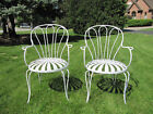 Pair Francois Carre Metal Sunburst Art Deco Flare Back Garden Mod Chairs White