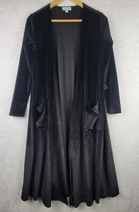 Velvet Y2K Long Sleeve Cardigan Sz S Black Velour Duster Pockets Gothic Grunge - Picture 1 of 11