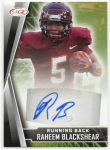 Raheem Blackshear 2022 SAGE HIT Autographs Black #ARB Virginia Tech Hokies - Picture 1 of 2