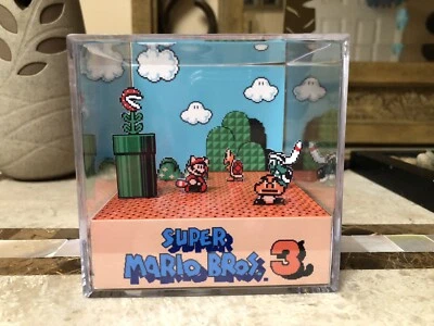 GAMER NOSTALGIA Super Mario Bros 3 Nintendo NES 3D Cube Handmade Diorama Shadowbox
