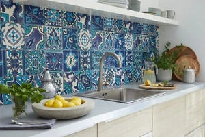 67.5cm x 15m d-c-wall MOROCCAN TILE Riasan Blue 3D splashback tile wallpaper - Picture 1 of 14