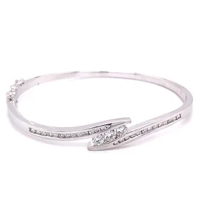 1.0ct Natural Diamond Invisible Setting Bypass Style Bracelet 14K White Gold - Picture 1 of 7