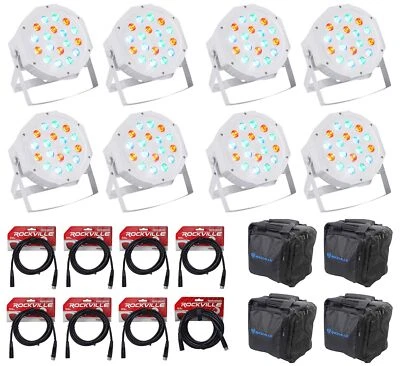 8) Rockville FHB-118 LED RGB DMX LED PAR Can Wash Lights+8) Cables and Carry Bag - Image 1 of 4