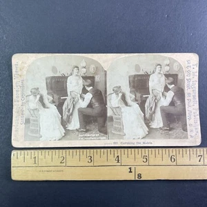 Risque Bordell Frau flirtet mit Schneider Stereoansicht Antik um 1889 Y4901 - Bild 1 von 6