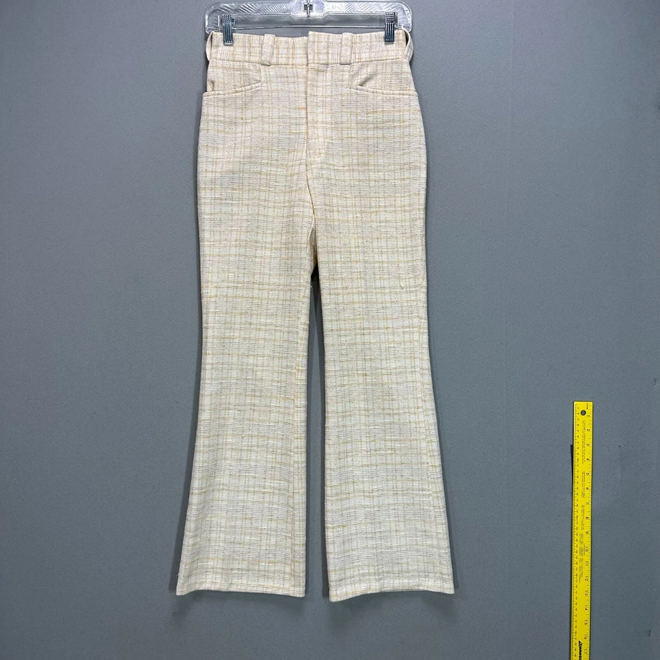 VTG 70s Bell Bottom Pants Flare Wide Leg Womens 26" Waist High Rise Tweed Plaid - Image 1 of 4